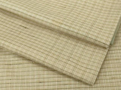 平和屋着物●極上　手織紬　格子　練色地　たとう紙・反端付き　逸品　DZAB5850kh6