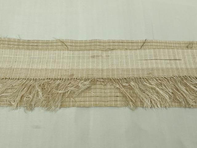 平和屋着物●極上　手織紬　格子　練色地　たとう紙・反端付き　逸品　DZAB5850kh6