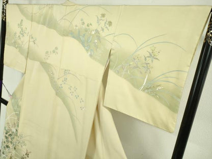平和屋本店●極上　創業460年・千總　訪問着　刺繍　草花文　鳥の子色地　暈し染め　金彩　高島屋扱い　逸品　DZAB5851kh6