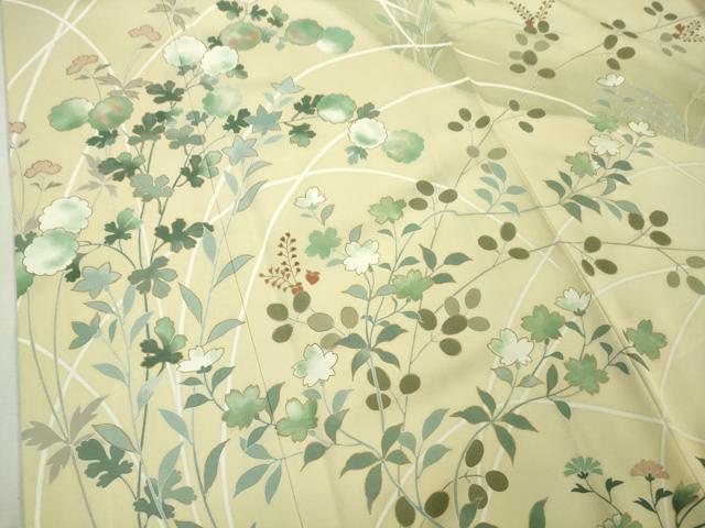 平和屋本店●極上　創業460年・千總　訪問着　刺繍　草花文　鳥の子色地　暈し染め　金彩　高島屋扱い　逸品　DZAB5851kh6