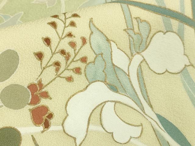 平和屋本店●極上　創業460年・千總　訪問着　刺繍　草花文　鳥の子色地　暈し染め　金彩　高島屋扱い　逸品　DZAB5851kh6