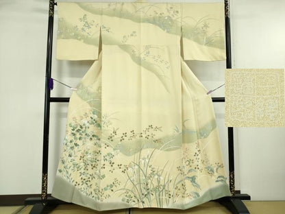 平和屋本店●極上　創業460年・千總　訪問着　刺繍　草花文　鳥の子色地　暈し染め　金彩　高島屋扱い　逸品　DZAB5851kh6
