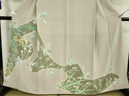 平和屋本店●極上　本加賀友禅作家　由水煌人　訪問着　草花文　薄柿色地　逸品　DZAB5853kh6