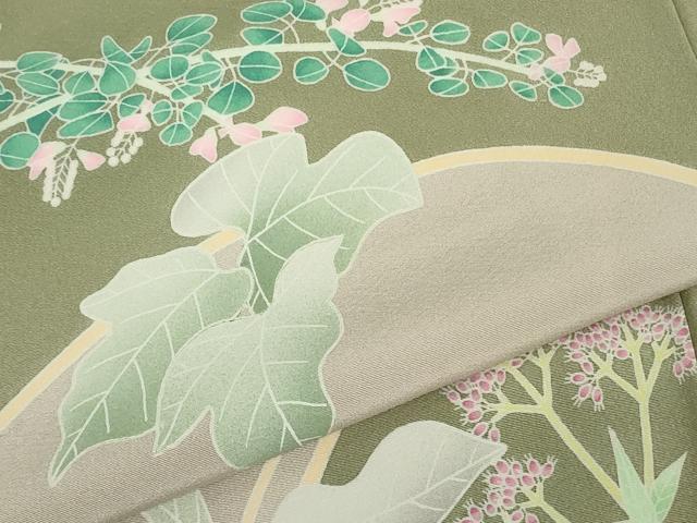 平和屋本店●極上　本加賀友禅作家　由水煌人　訪問着　草花文　薄柿色地　逸品　DZAB5853kh6