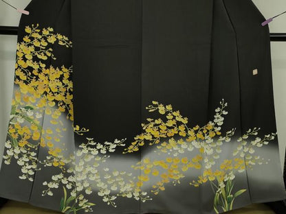 平和屋本店●極上　名門染元　秀美　十日町友禅　訪問着　鈴蘭　すずらん　黒地　暈し染め　逸品　DZAB5855kh6