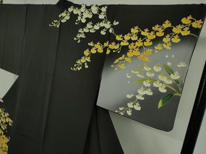 平和屋本店●極上　名門染元　秀美　十日町友禅　訪問着　鈴蘭　すずらん　黒地　暈し染め　逸品　DZAB5855kh6