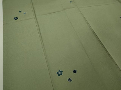 平和屋本店●極上　人間国宝　五代　田畑喜八　小紋　藍　舞桜楓文　柳茶色地　逸品　DZAB5857kh6