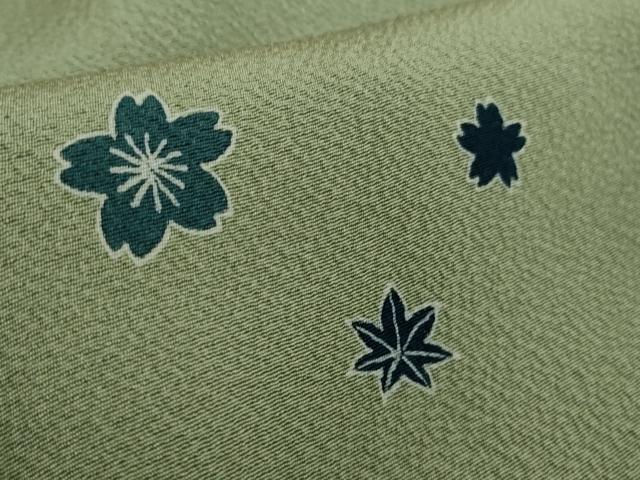 平和屋本店●極上　人間国宝　五代　田畑喜八　小紋　藍　舞桜楓文　柳茶色地　逸品　DZAB5857kh6