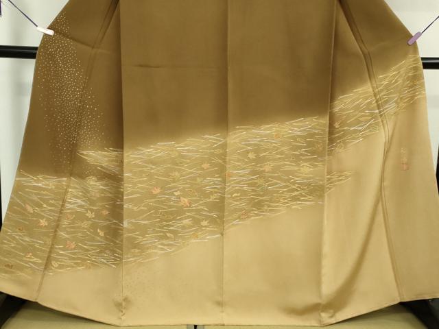 平和屋本店●極上　人間国宝　福田喜三郎　訪問着　刺繍　吹寄せ松葉文　朽葉色地　暈し染め　金彩　大丸扱い　逸品　未使用　DZAB5860kh6