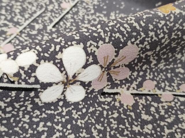平和屋本店●極上　人間国宝　森口華弘　蒔糊友禅　蒔糊散らし　訪問着　枝花文　褐色地　金彩　逸品　DZAB5861kh6