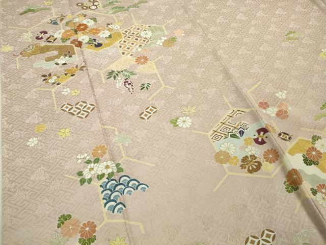 平和屋本店●極上　創業460年・千總　訪問着　駒刺繍　宝尽くし吉祥花文　薄桜色地　金彩　高島屋扱い　逸品　DZAB5862kh6