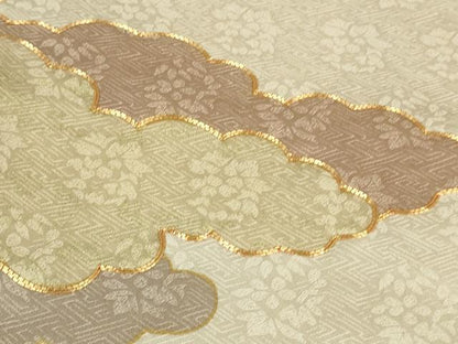 平和屋本店●極上　皇室献上作家　藤井寛　訪問着　駒刺繍　雲重ね　灰桜色地　金彩　逸品　未使用　DZAB5863kh6