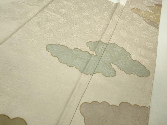 平和屋本店●極上　皇室献上作家　藤井寛　訪問着　駒刺繍　雲重ね　灰桜色地　金彩　逸品　未使用　DZAB5863kh6