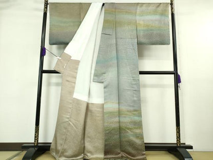 平和屋本店●最高級　初代　久保田一竹　幻の辻が花　訪問着　草花地紋　暈し染め　金通し地　松屋百貨店扱い　逸品　DZAB5864kh6