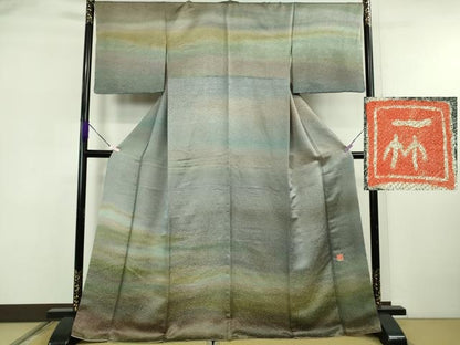 平和屋本店●最高級　初代　久保田一竹　幻の辻が花　訪問着　草花地紋　暈し染め　金通し地　松屋百貨店扱い　逸品　DZAB5864kh6