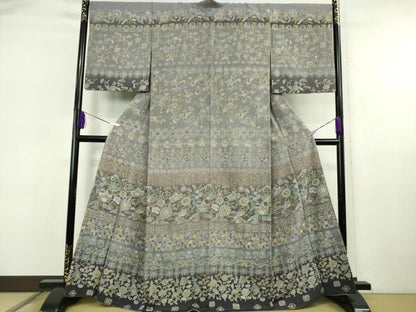 平和屋本店●極上　中国三大刺繍　スワトウ刺繍　汕頭刺繍　訪問着　更紗花鳥文　暈し染め　金糸　逸品　DZAB5866kh6