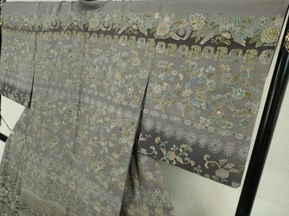平和屋本店●極上　中国三大刺繍　スワトウ刺繍　汕頭刺繍　訪問着　更紗花鳥文　暈し染め　金糸　逸品　DZAB5866kh6