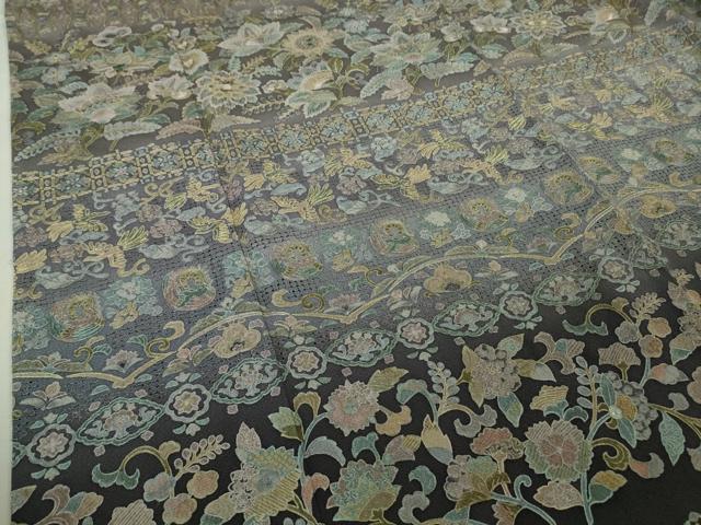 平和屋本店●極上　中国三大刺繍　スワトウ刺繍　汕頭刺繍　訪問着　更紗花鳥文　暈し染め　金糸　逸品　DZAB5866kh6
