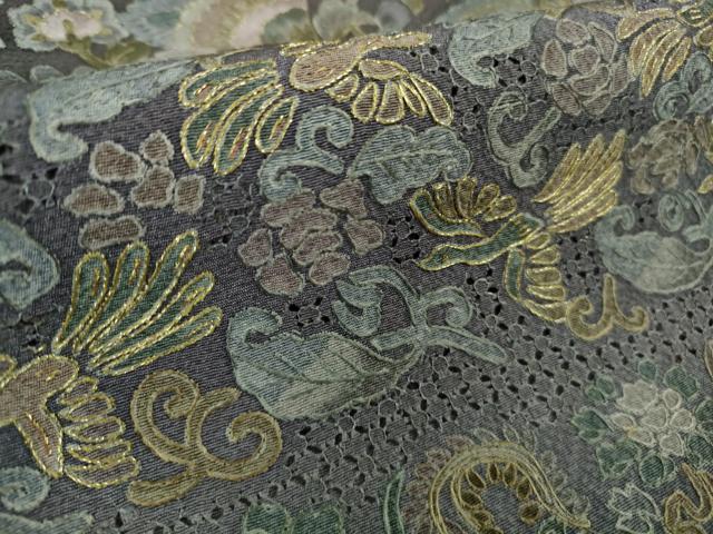 平和屋本店●極上　中国三大刺繍　スワトウ刺繍　汕頭刺繍　訪問着　更紗花鳥文　暈し染め　金糸　逸品　DZAB5866kh6