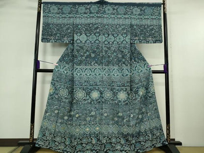 平和屋本店●極上 中国三大刺繍 スワトウ刺繍 汕頭刺繍 総刺繍 訪問着 更紗花横段文 暈し染め 金糸　大丸扱い　逸品　未使用　DZAB5867kh6
