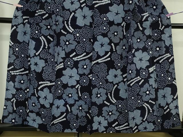 平和屋本店∴極上　夏物　名門　藤娘きぬたや　有松鳴海絞　浴衣　綿　舞花文　反端・紙タグ付き　逸品　DZAB5868kh6
