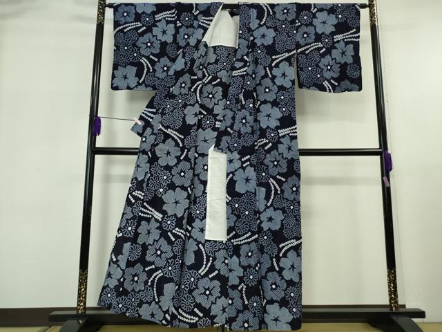 平和屋本店∴極上　夏物　名門　藤娘きぬたや　有松鳴海絞　浴衣　綿　舞花文　反端・紙タグ付き　逸品　DZAB5868kh6
