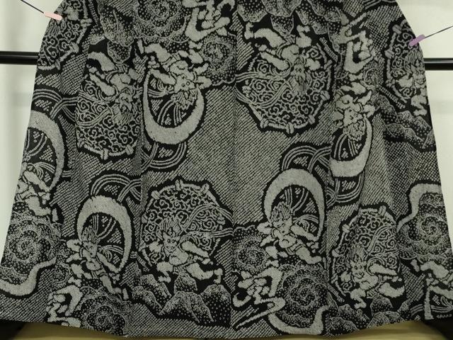 平和屋本店∴極上　夏物　浴衣　有松鳴海絞り　風神雷神　黒地　綿　逸品　DZAB5869kh6