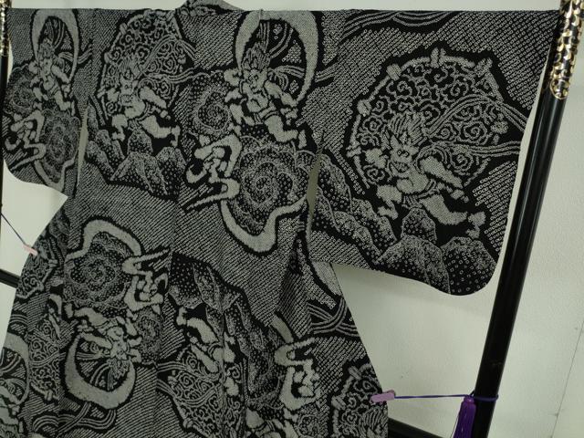平和屋本店∴極上　夏物　浴衣　有松鳴海絞り　風神雷神　黒地　綿　逸品　DZAB5869kh6