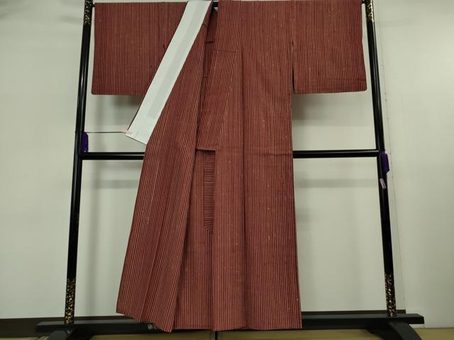 平和屋本店▽極上　浦野理一　経節紬　単衣　縞　逸品　DZAB5873kh6