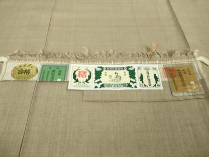 平和屋本店▽極上　本場結城紬　重要無形文化財　単衣　色無地　空五倍子色　証紙付き　逸品　DZAB5874kh6