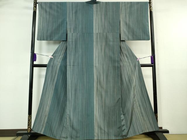 平和屋着物▽極上　本塩沢　やまだ織　200色　単衣　原沢キヨ作　縞　証紙付き　逸品　DZAB5875kh6