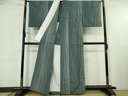 平和屋着物▽極上　本塩沢　やまだ織　200色　単衣　原沢キヨ作　縞　証紙付き　逸品　DZAB5875kh6