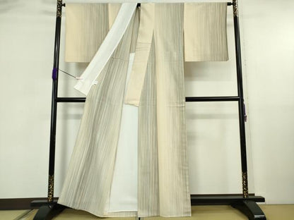 平和屋着物▽極上　本塩沢　やまだ織　200色　単衣　縞　逸品　DZAB5876kh6
