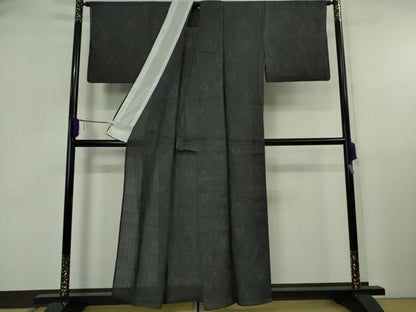 平和屋着物＊極上　夏物　石川県指定無形文化財　能登上布　本麻手織上布　花菱文　青褐色地　逸品　DZAB5878kh6