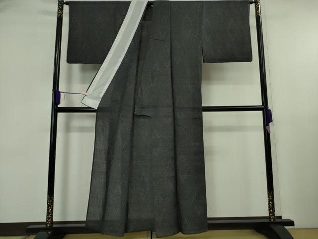 平和屋着物＊極上　夏物　石川県指定無形文化財　能登上布　本麻手織上布　花菱文　青褐色地　逸品　DZAB5878kh6