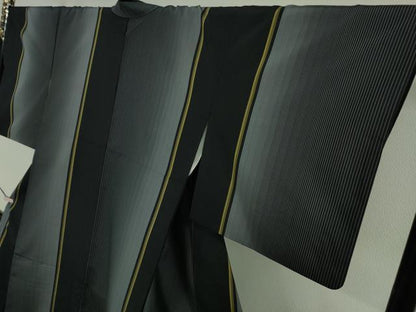平和屋本店●極上　繭蚕　黄八丈　黒八丈　紬　平織　間道　証紙付き　逸品　DZAB5880kh6