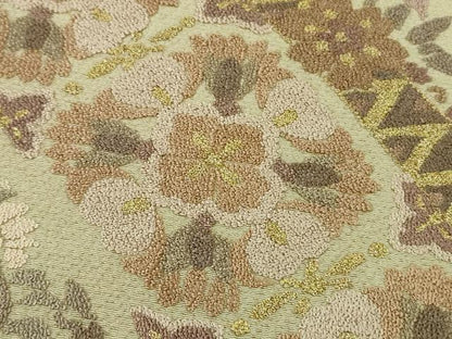 平和屋本店●極上　中国三大刺繍　相良刺繍　総刺繍　訪問着　正倉院花唐草文　白橡色地　金糸　逸品　DZAB5884kh6