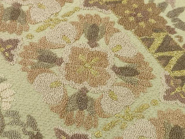 平和屋本店●極上　中国三大刺繍　相良刺繍　総刺繍　訪問着　正倉院花唐草文　白橡色地　金糸　逸品　DZAB5884kh6