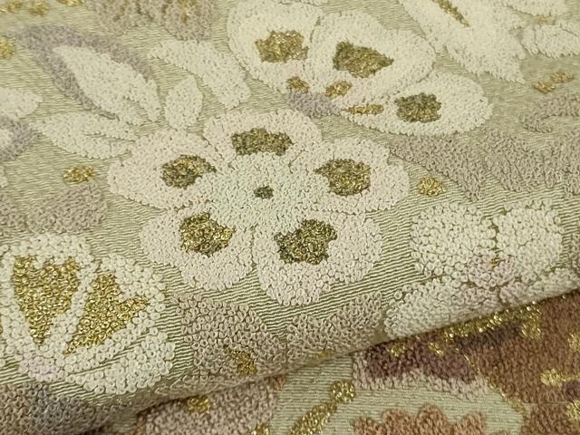 平和屋本店●極上　中国三大刺繍　相良刺繍　総刺繍　訪問着　正倉院花唐草文　白橡色地　金糸　逸品　DZAB5884kh6
