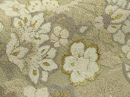 平和屋本店●極上　中国三大刺繍　相良刺繍　総刺繍　訪問着　正倉院花唐草文　白橡色地　金糸　逸品　DZAB5884kh6