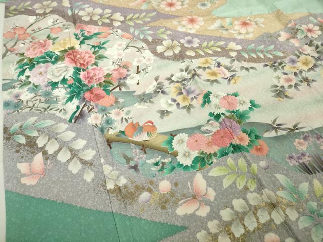 平和屋着物●極上　英王室献上友禅作家　木下勝功　訪問着　刺繍　舞桜鴛鴦　四季花蝶文　金彩　逸品　DZAB5885kh6