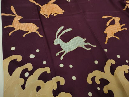 平和屋本店●極上　訪問着　駒刺繍　立波　兎　うさぎ　紫紺色地　金彩　逸品　DZAB5887kh6