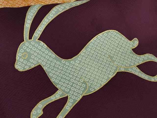 平和屋本店●極上　訪問着　駒刺繍　立波　兎　うさぎ　紫紺色地　金彩　逸品　DZAB5887kh6
