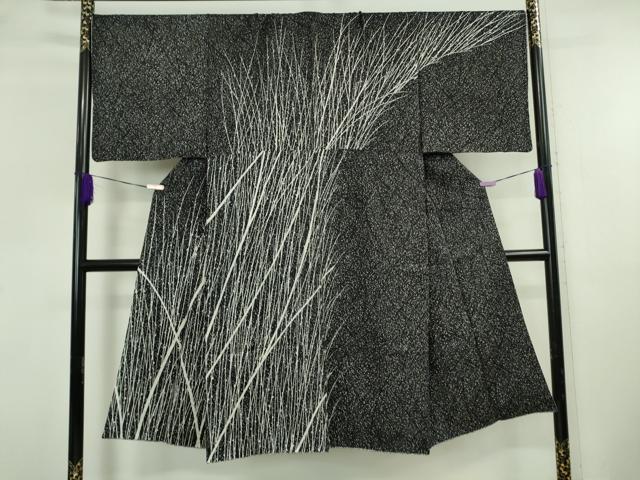平和屋着物●極上　男性　訪問着　たたき染め　草葉文　黒地　逸品　DZAB5889kh6