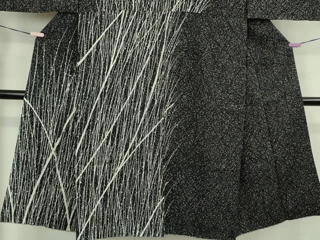 平和屋着物●極上　男性　訪問着　たたき染め　草葉文　黒地　逸品　DZAB5889kh6 平和屋着物○極上 男性 訪問着 たたき染め 草葉文 黒地 逸品 DZAB5889kh6