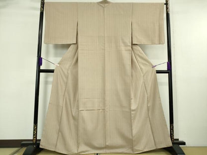 平和屋着物●極上　お召　花織　細縞に絣　蒲茶地　白　たとう紙付き　逸品　DZAB5893kh6