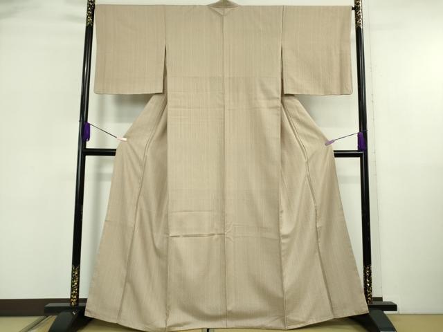 平和屋着物●極上　お召　花織　細縞に絣　蒲茶地　白　たとう紙付き　逸品　DZAB5893kh6