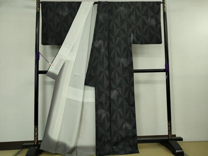 平和屋着物●極上　結城紬　80亀甲　飛び亀甲柄　雪輪　麻の葉文様　逸品　DZAB5896kh6