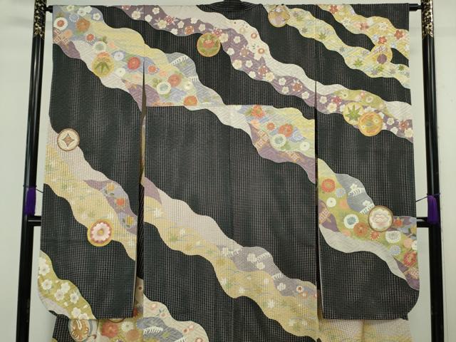 平和屋本店●極上　中国三大刺繍 スワトウ刺繍 汕頭刺繍 振袖・長襦袢(無双仕立て)セット 作家物 駒刺繍 道長花文 金糸　逸品　DZAB5899kh6