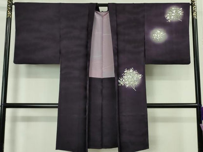 平和屋本店∞極上　長羽織　枝葉文　深紫色地　暈し染め　金銀彩　逸品　DZAB5900kh6